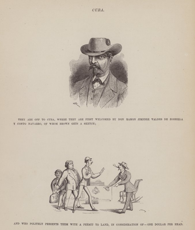The American Tour of Messrs Brown, Jones and Robinson」のページ（彫刻）。 作： リチャード・ドイル