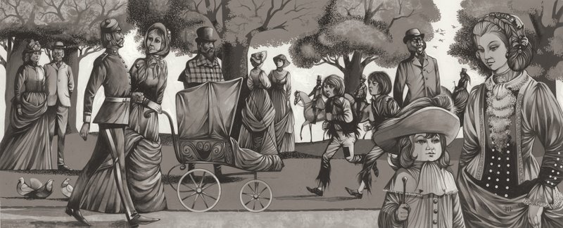 1880年代のハイド・パーク（紙にグワッシュ） 作： リチャード・フック