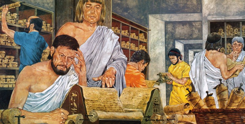 アレクサンドリアの有名な図書館で働く学者たち 作： リチャード・フック