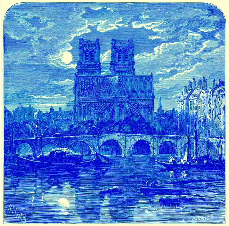 ノートルダム大聖堂：1878年に出版されたSamuel Greenの「French Pictures」に掲載されているイラスト（デジタル拡張画像 作： リチャード校長（後）リーチ