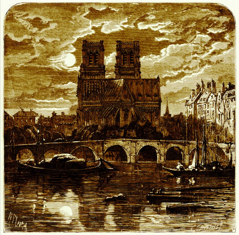 ノートルダム大聖堂：1878年に出版されたSamuel Greenの「French Pictures」に掲載されているイラスト（デジタル拡張画像 作： リチャード校長（後）リーチ