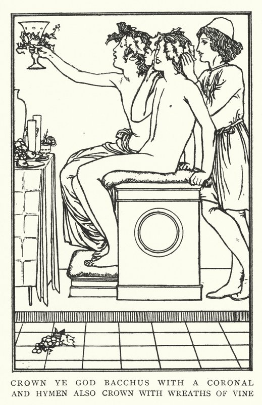 バッカス神には冠をかぶせ、ヒメンにはつる植物の花輪をかぶせてください。 作： ロバート・アニング・ベル
