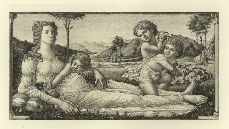 キューピッドでリクライニングする金星 作： Sandro Botticelli
