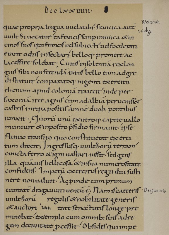 シャルルマーニュがエルベ川を渡った時の記録 789年（リトグラフ 作： 学校ドイツ語