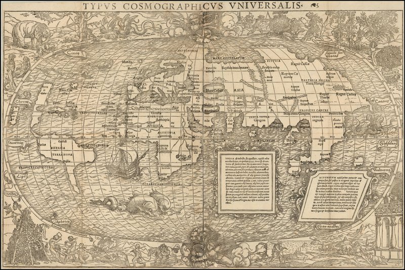 お値下げ　額装品　古地図　1571年　木版画　S.ミュンスター「イタリア全図」 Sebastian_Muenster_-