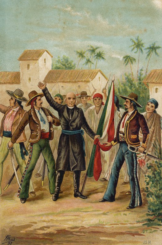 1809年9月15日、カトリックの司祭ミゲルイダルゴイコスティラがメキシコ独立を求めるグリトデドロレスを発行 作： スペイン語学校