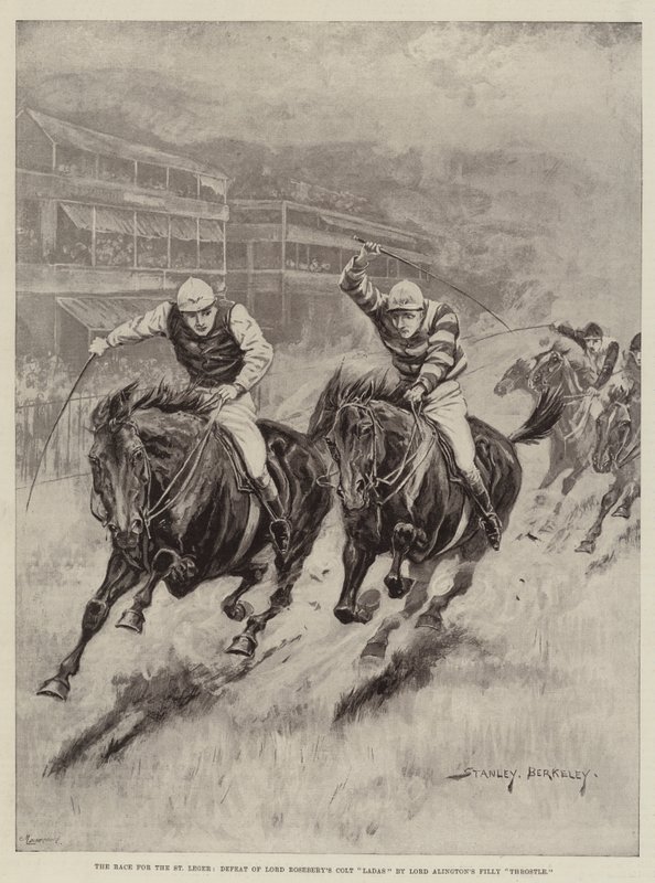 St Legerのためのレース、Lord RoseberyのColt Ladas、Lord AlingtonのFilly Throstleによる敗北 作： スタンリーバークリー