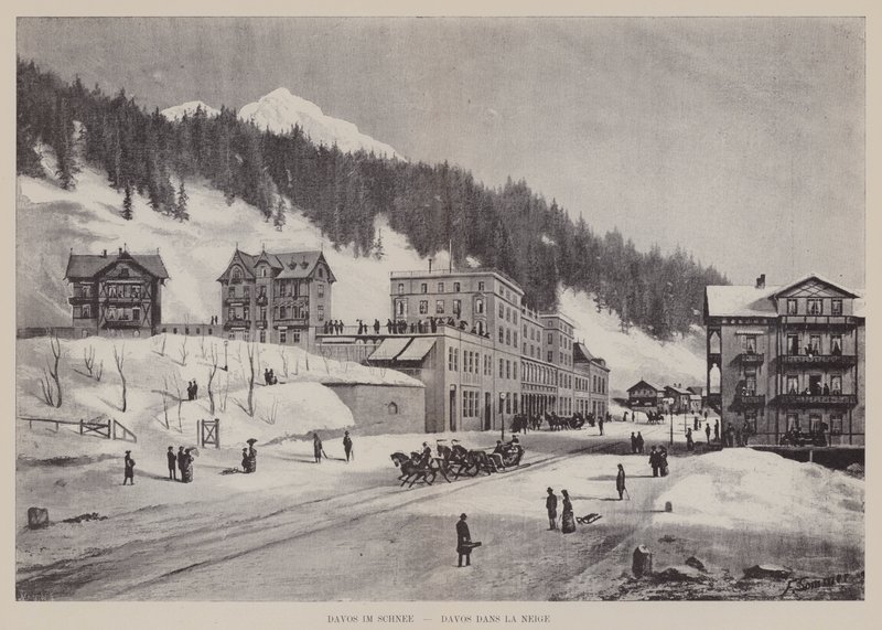 雪の中のダボス、Davos dans la Neige (litho) 作： スイスの学校