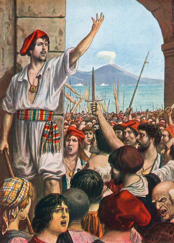 マサニエッロとして知られるトマッソアニエッロは、1647年、ナポリの反乱の主導的精神でした。 作： タンクレディ・スカルペリ