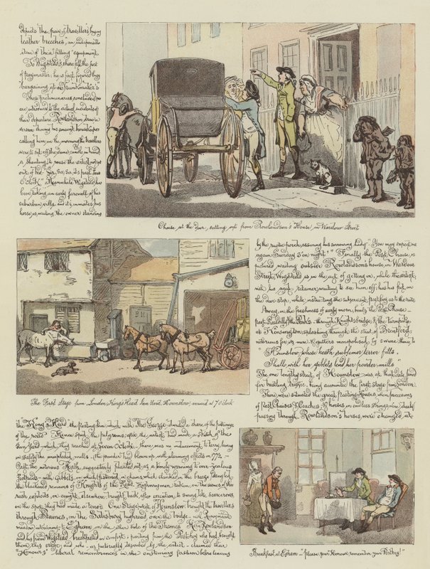 ローランドソンのポスト長椅子でのツアー、1782年（クロモリト） 作： トーマス・ローランドソン