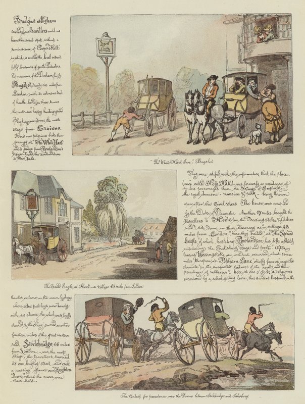 ローランドソンのポスト長椅子でのツアー、1782年（クロモリト） 作： トーマス・ローランドソン