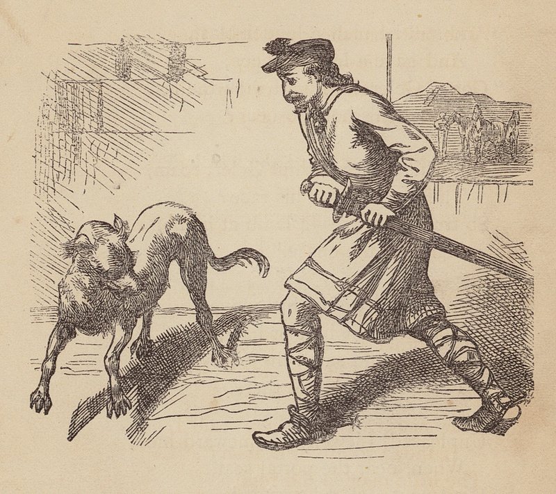 ルウェリンとその犬（カラー版画） 作： トーマス・ダルジエル