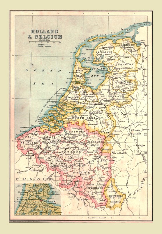 オランダとベルギーの地図、1902年。