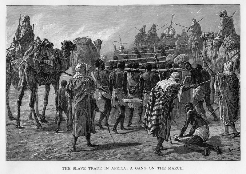 アフリカの奴隷貿易：行進の一団、c1875