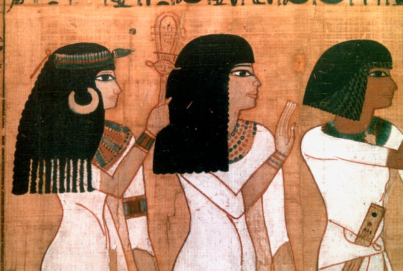 3人の姉妹、古代エジプトの壁画の詳細