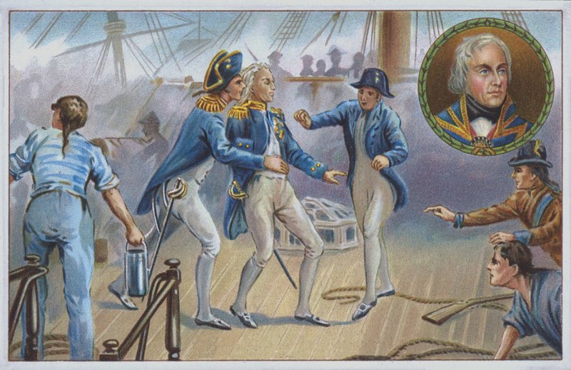1805年、トラファルガーの海戦で負傷したネルソン卿。(クロモリソ) 作： 無名の画家