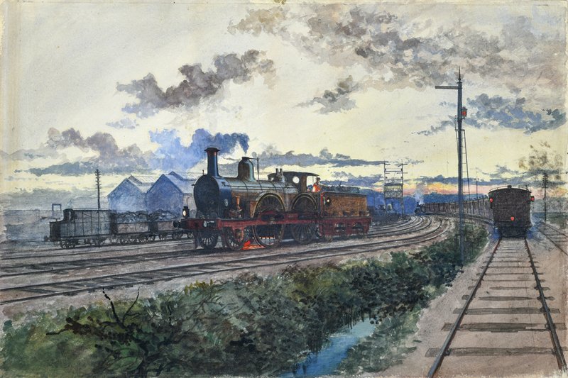 蒸気機関車の油彩画27cm25cm Unknown_Artist_-