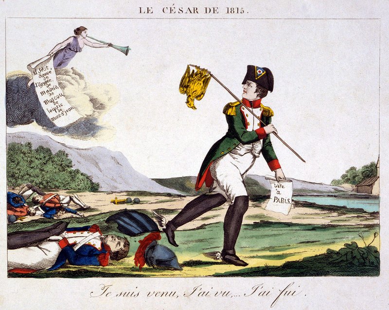 1815年のカエサル - 来た、見た…逃げた。死んだフランス兵が散らばる