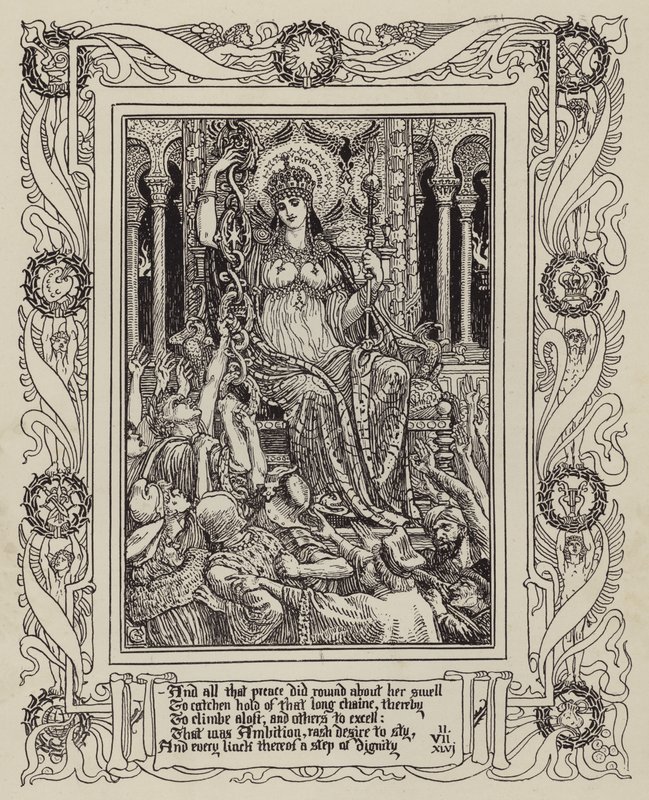 Spenser の Faerie Queene の新しい図解版のページ (白黒写真) 作： ウォルター（後）クレーン