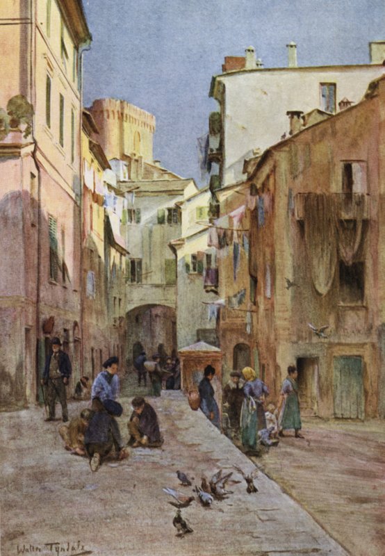 La Piazza, Sestri Levante（カラーリトグラフ 作： ウォルター・フレデリック・ルーフン・ティンデール