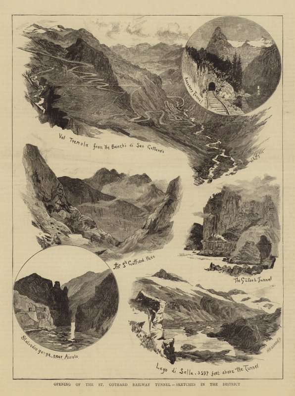 St Gothard Railway Tunnel、Sketches in the Districtの開通 作： ウィリアムライオネルワイリー