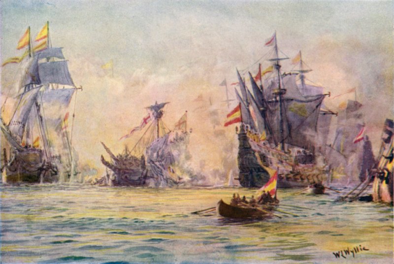 1591年にスペイン人によって捕らえられた「紳士の冒険者」、「復讐」の終わり 作： ウィリアムライオネルワイリー