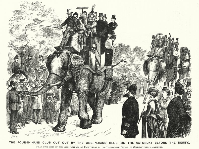 パンチの漫画。The Four-in-Hand Club Cut out by the One-in-Hand Club (on the Saturday Before the Derby) (e.g. engraving) 作： ウィリアム（後）ラルストン