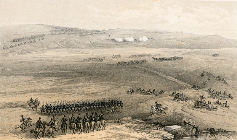ブルガナックの高さの騎兵隊事件-最初の銃、1854年9月19日 作： ウィリアムクリミアシンプソン