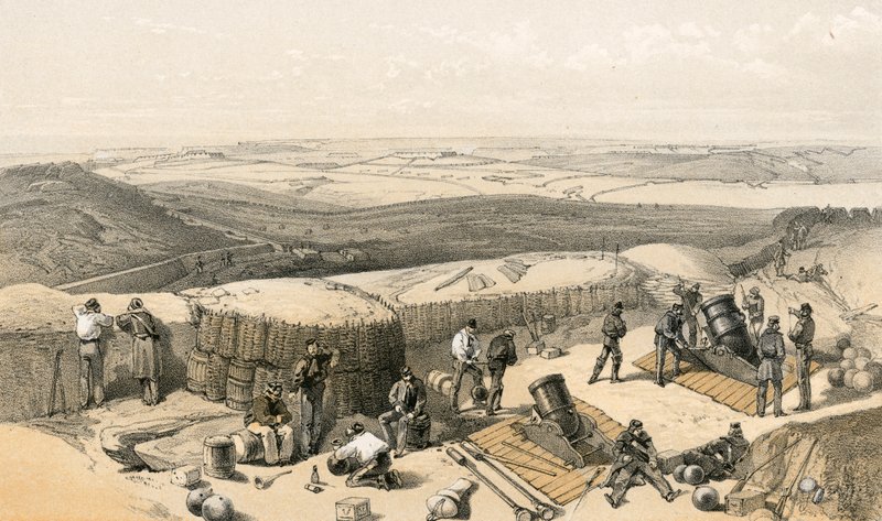 ゴードンの砲台の右側にある迫撃砲砲撃からの、右の攻撃に関するセバストポルの包囲での新作 作： ウィリアムクリミアシンプソン