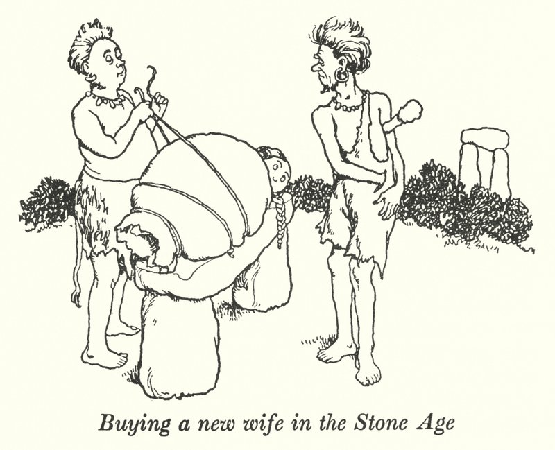 石器時代に新妻を買う（リトグラフ 作： ウィリアムヒースロビンソン