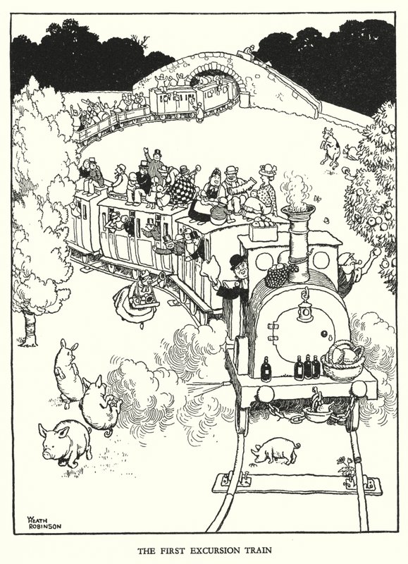 W・ヒース・ロビンソンによる「Railway Ribaldry」のイラスト（リトグラフ）。 作： ウィリアムヒースロビンソン