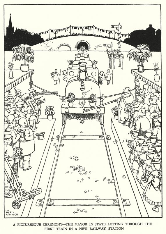 W・ヒース・ロビンソンによる「Railway Ribaldry」のイラスト（リトグラフ）。 作： ウィリアムヒースロビンソン