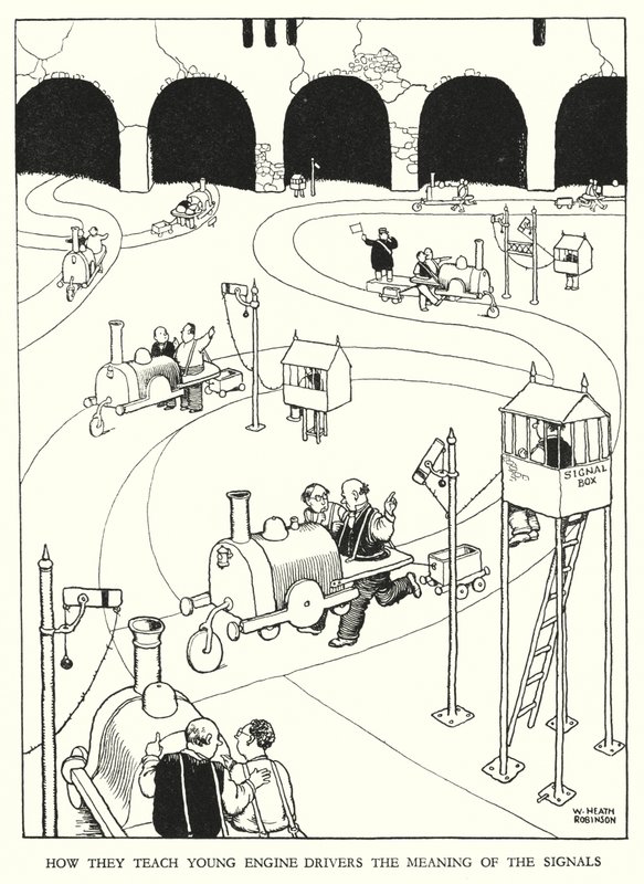 W・ヒース・ロビンソンによる「Railway Ribaldry」のイラスト（リトグラフ）。 作： ウィリアムヒースロビンソン
