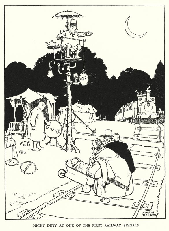 W・ヒース・ロビンソンによる「Railway Ribaldry」のイラスト（リトグラフ）。 作： ウィリアムヒースロビンソン