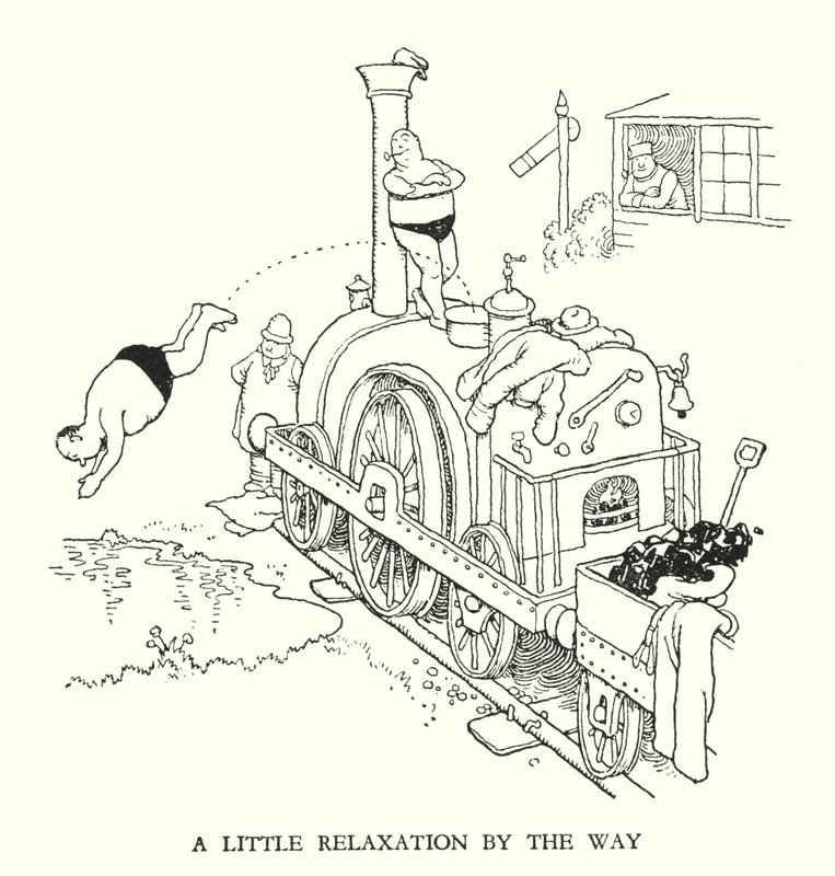 W・ヒース・ロビンソンによる「Railway Ribaldry」のイラスト（リトグラフ）。 作： ウィリアムヒースロビンソン