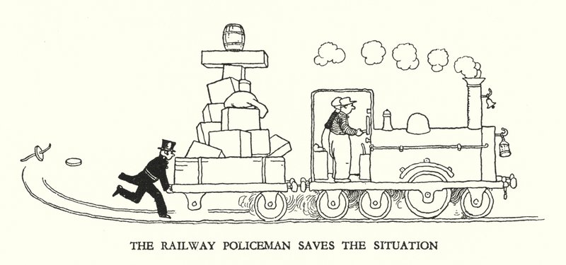 W・ヒース・ロビンソンによる「Railway Ribaldry」のイラスト（リトグラフ）。 作： ウィリアムヒースロビンソン