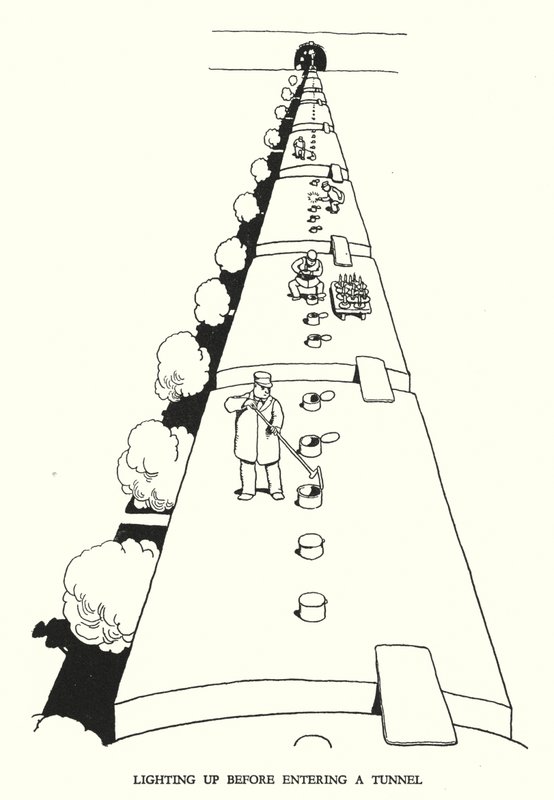 W・ヒース・ロビンソンによる「Railway Ribaldry」のイラスト（リトグラフ）。 作： ウィリアムヒースロビンソン