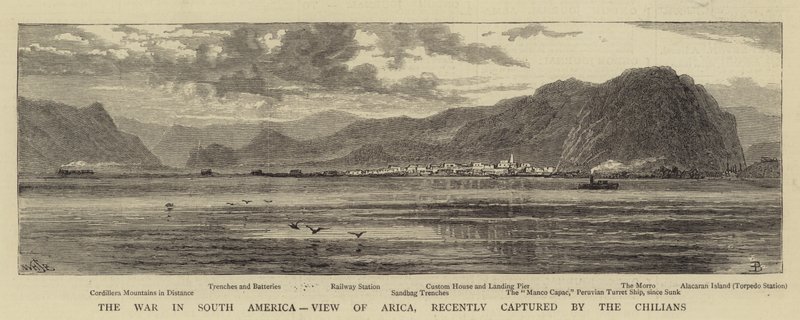 南米戦争、アリカの眺め、最近キリアンが捕らえた 作： ウィリアムヘンリージェームズボート