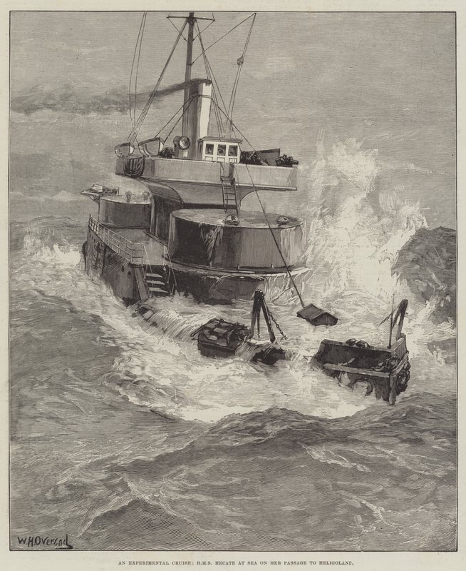 ヘリゴランドへの航海中の実験的クルーズ、HMS Hecate at Sea 作： ウィリアムヘイシャムオーバーエンド