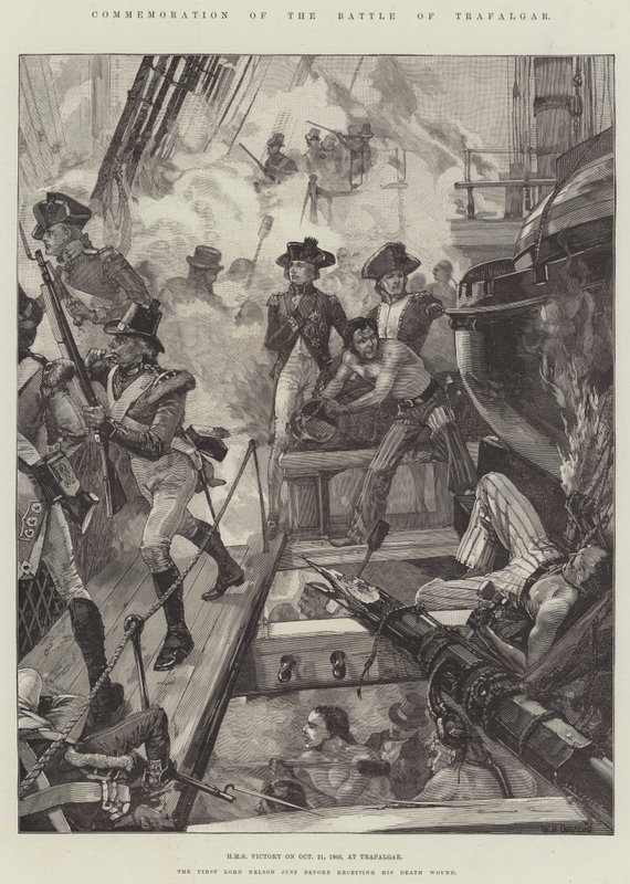 1805年10月21日、トラファルガーでのトラファルガーの戦いの記念碑、HMS Victory 作： ウィリアムヘイシャムオーバーエンド