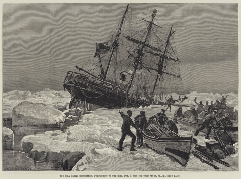1881年8月21日、フランツジョセフランドのケープフローラ沖のエイラの創設者、エイラ北極探検隊 作： ウィリアムヘイシャムオーバーエンド