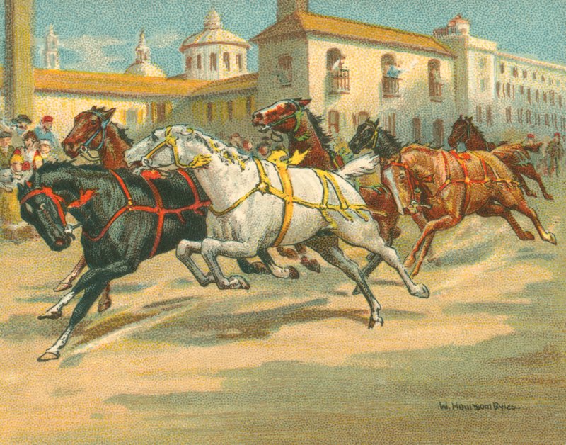 歴史的・近代的なレース、イタリアの騎手のいない馬のレース(クロモリト) 作： ウィリアム・ハウンソム・バイルズ