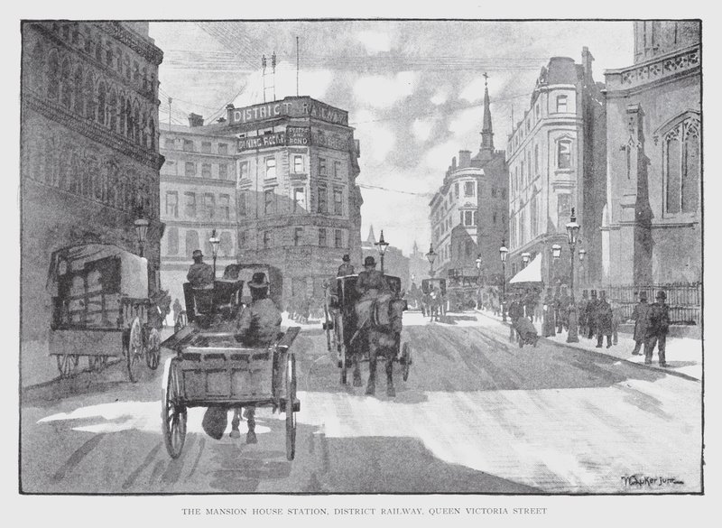 The Mansion House Station, District Railway, Queen Victoria Street (litho) 作： ウィリアム・ルーカー
