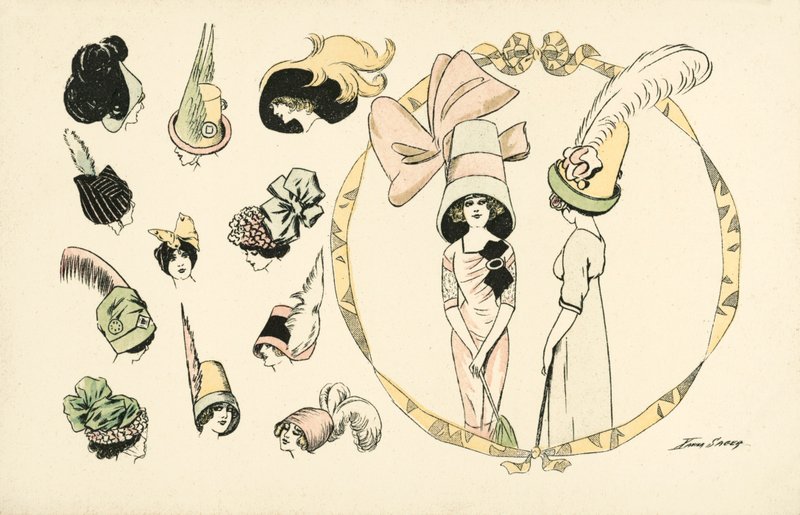 女性の帽子ファッション（カラーリトグラフ 作： ザビエル・セイガー