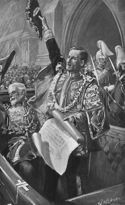 テンプルバーでのエドワード王の宣言、1901年1月24日 作： チャールズ・ミルズ・シェルドンの後