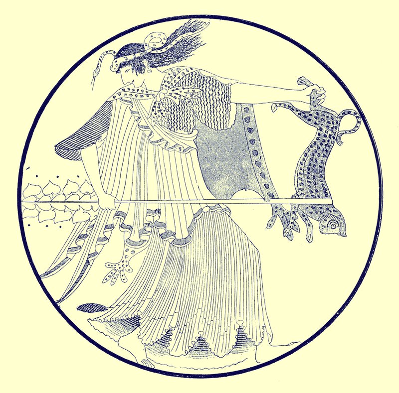 JE HarrisonとDS MacCollによるギリシャの花瓶の絵のイラストであるMaenadが1894年に発行（デジタル化された画像） 作： 英語学校の後