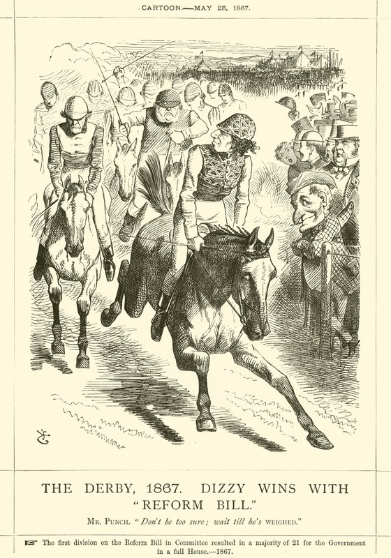 1867年のダービー、ディジーがリフォームビルで勝利 作： ジョン・テニエルの後