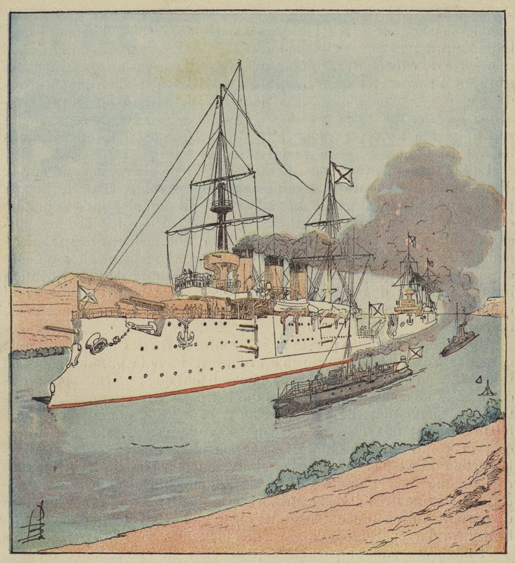 スエズ運河のロシア軍艦 作： ルイ・チャールズ・ボンブルドの後