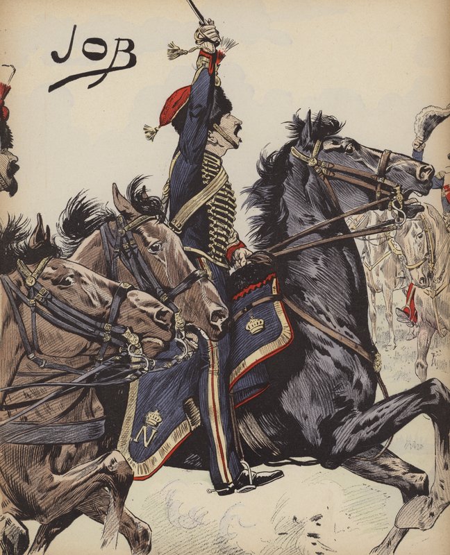 ナポレオン戦争のフランス騎兵（カラーリトグラフ 作： Onfray de Breville JacquesJobの仮名