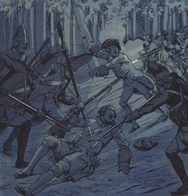 デュボア軍曹とシュヴァリエダサッサ、クロスターカンペンの戦い、1760年 作： Onfray de Breville Jobの仮名